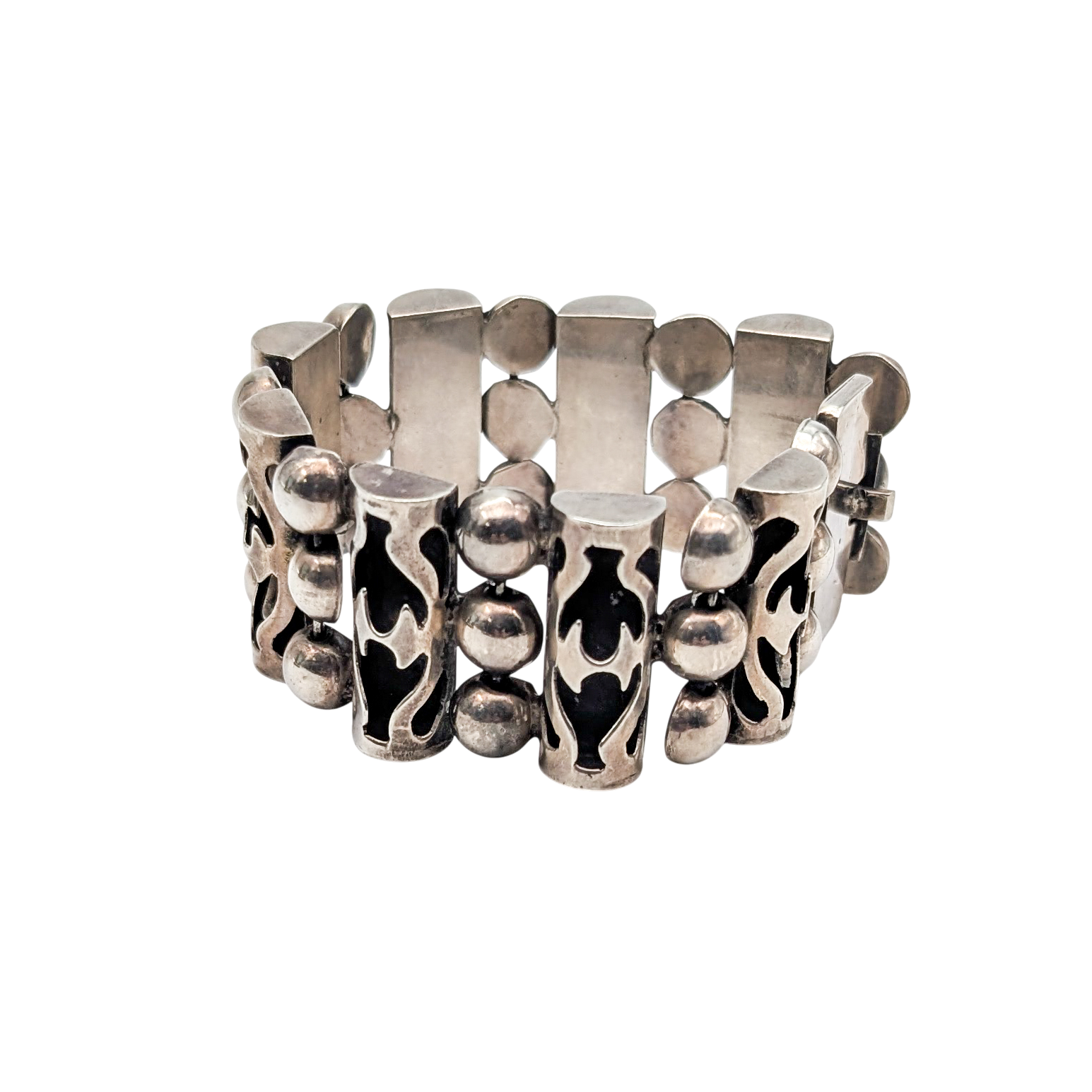 Vintage 1940s Taxco Sterling Silver Shadowbox Bracelet