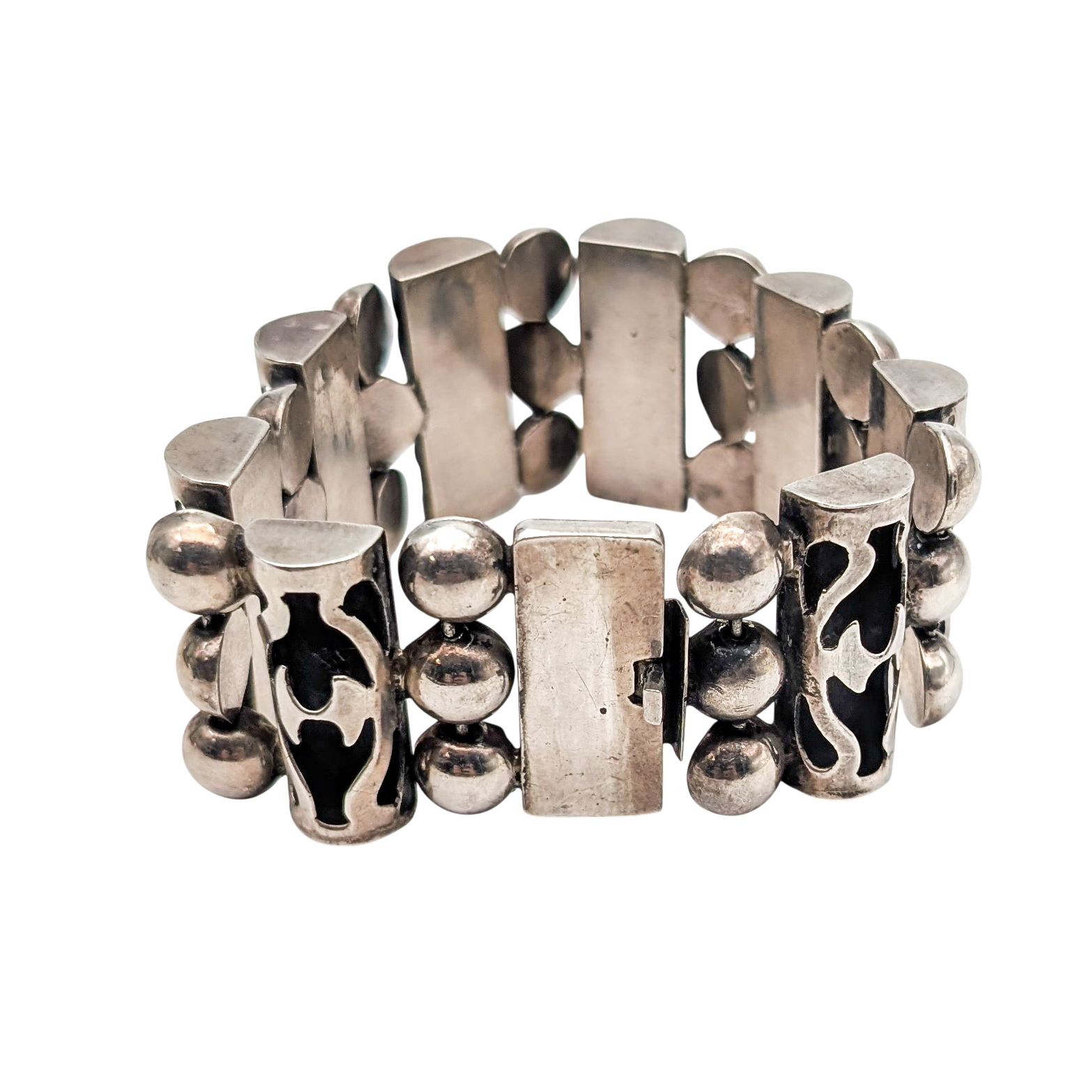 Vintage 1940s Taxco Sterling Silver Shadowbox Bracelet