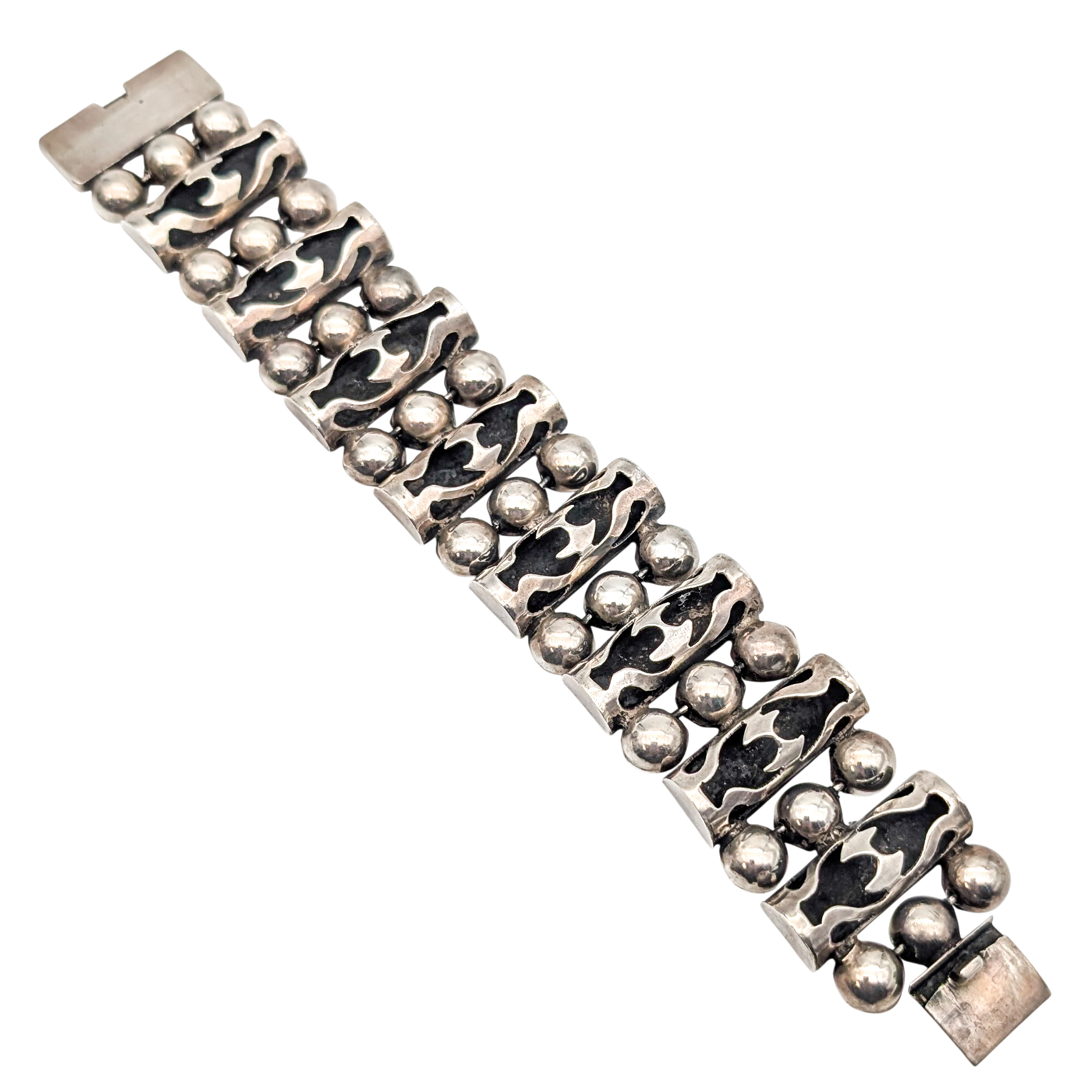 Vintage 1940s Taxco Sterling Silver Shadowbox Bracelet