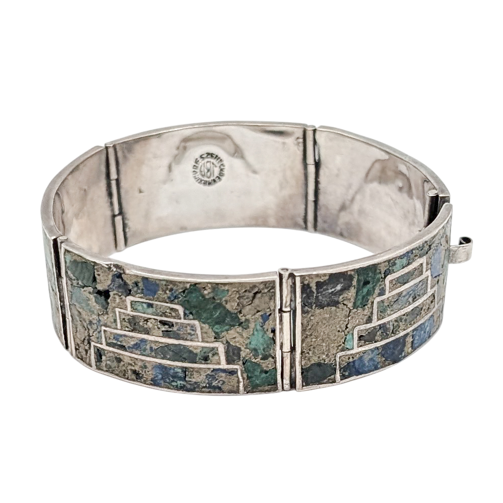 Vintage Sterling Silver Crushed Turquoise Taxco Bracelet