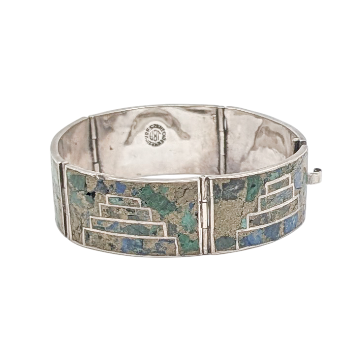 Vintage Sterling Silver Crushed Turquoise Taxco Bracelet