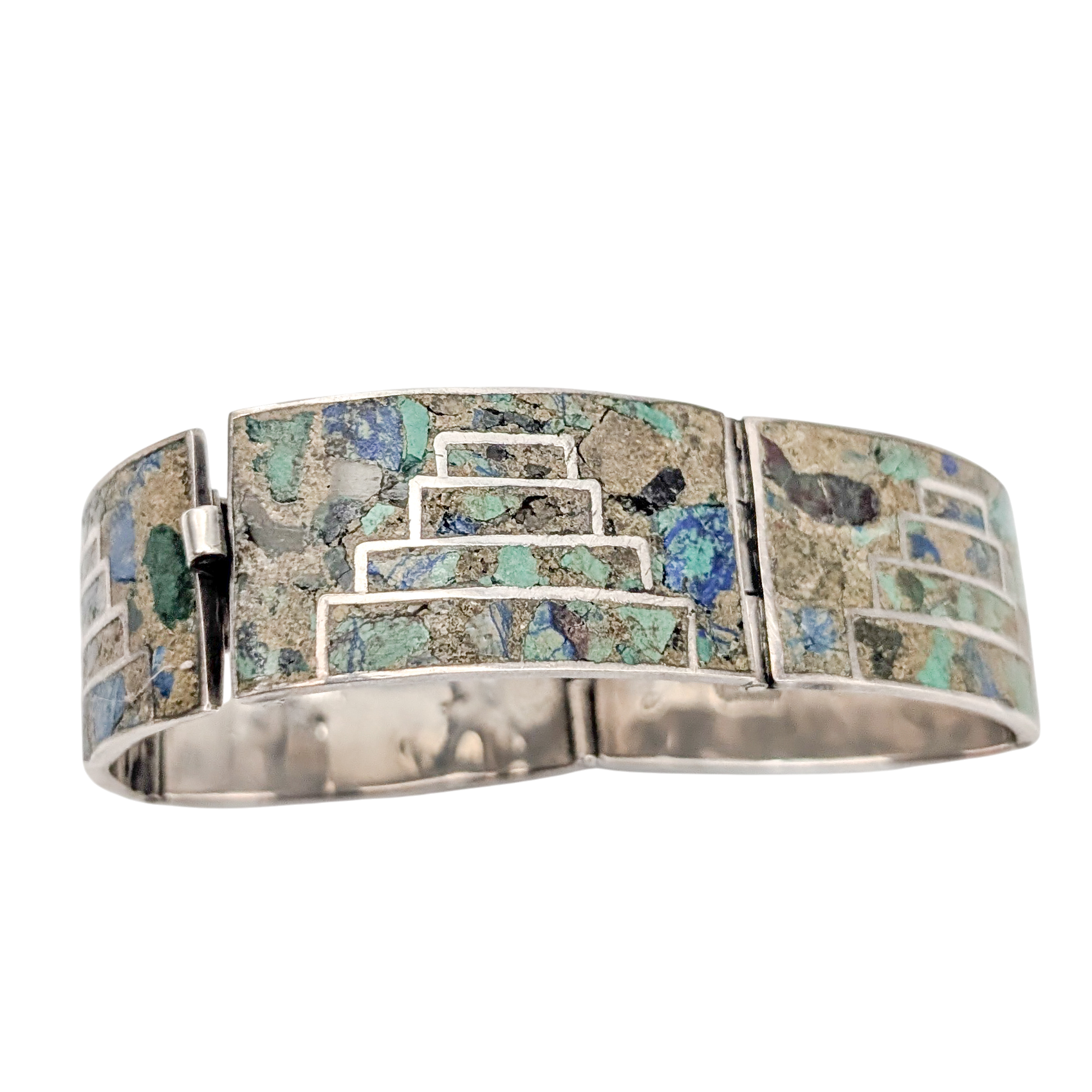 Vintage Sterling Silver Crushed Turquoise Taxco Bracelet