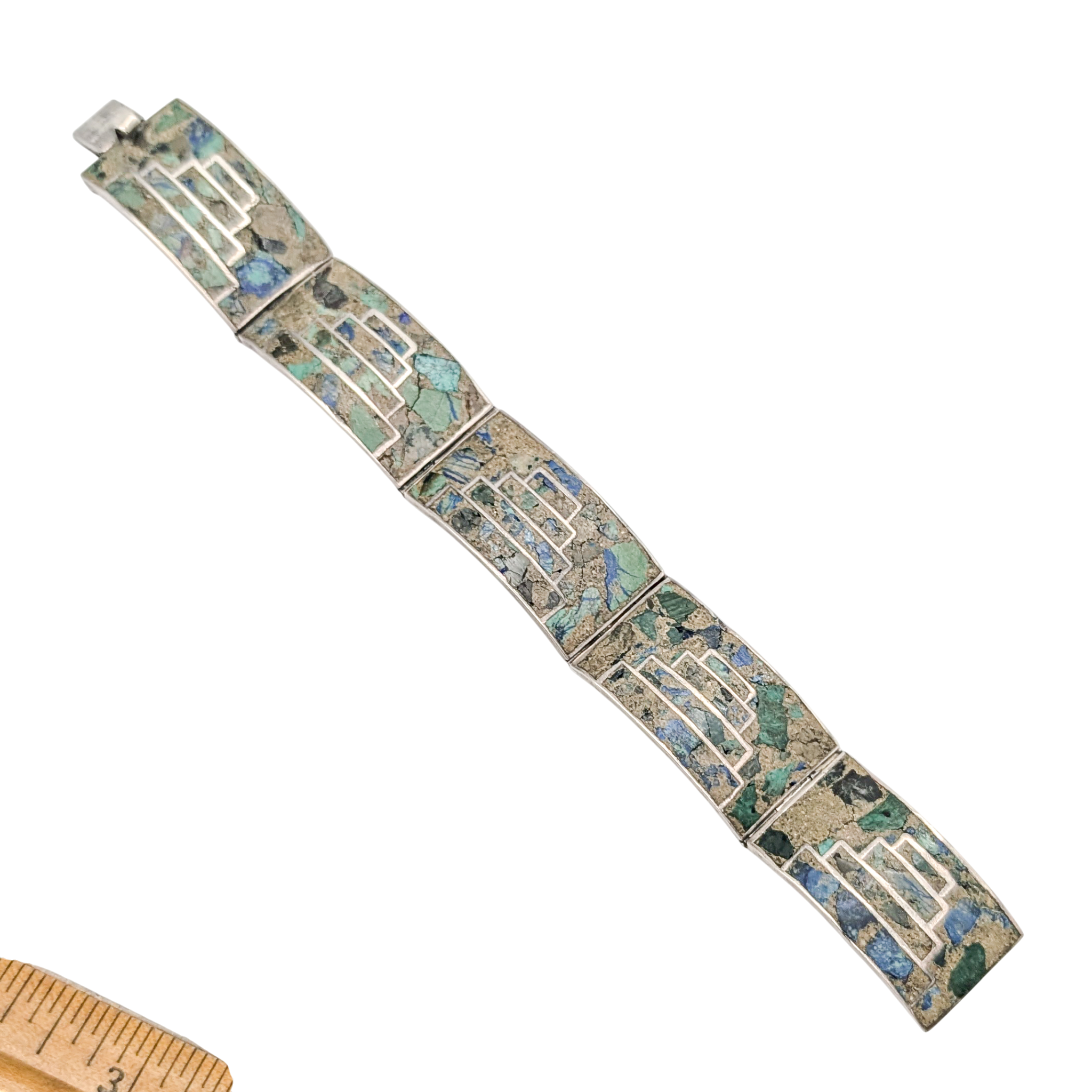 Vintage Sterling Silver Crushed Turquoise Taxco Bracelet