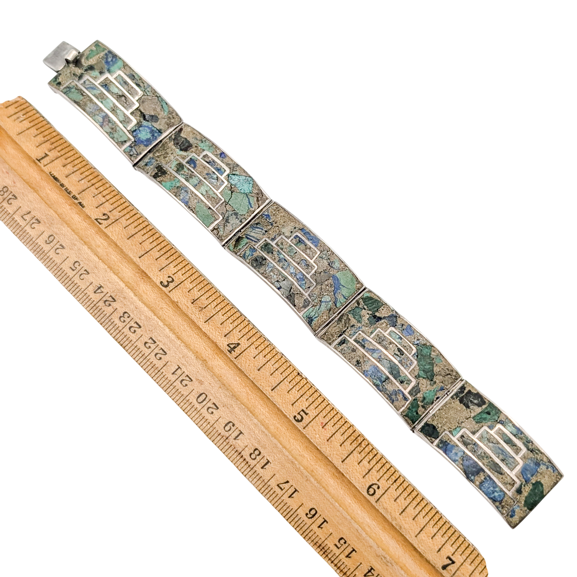 Vintage Sterling Silver Crushed Turquoise Taxco Bracelet