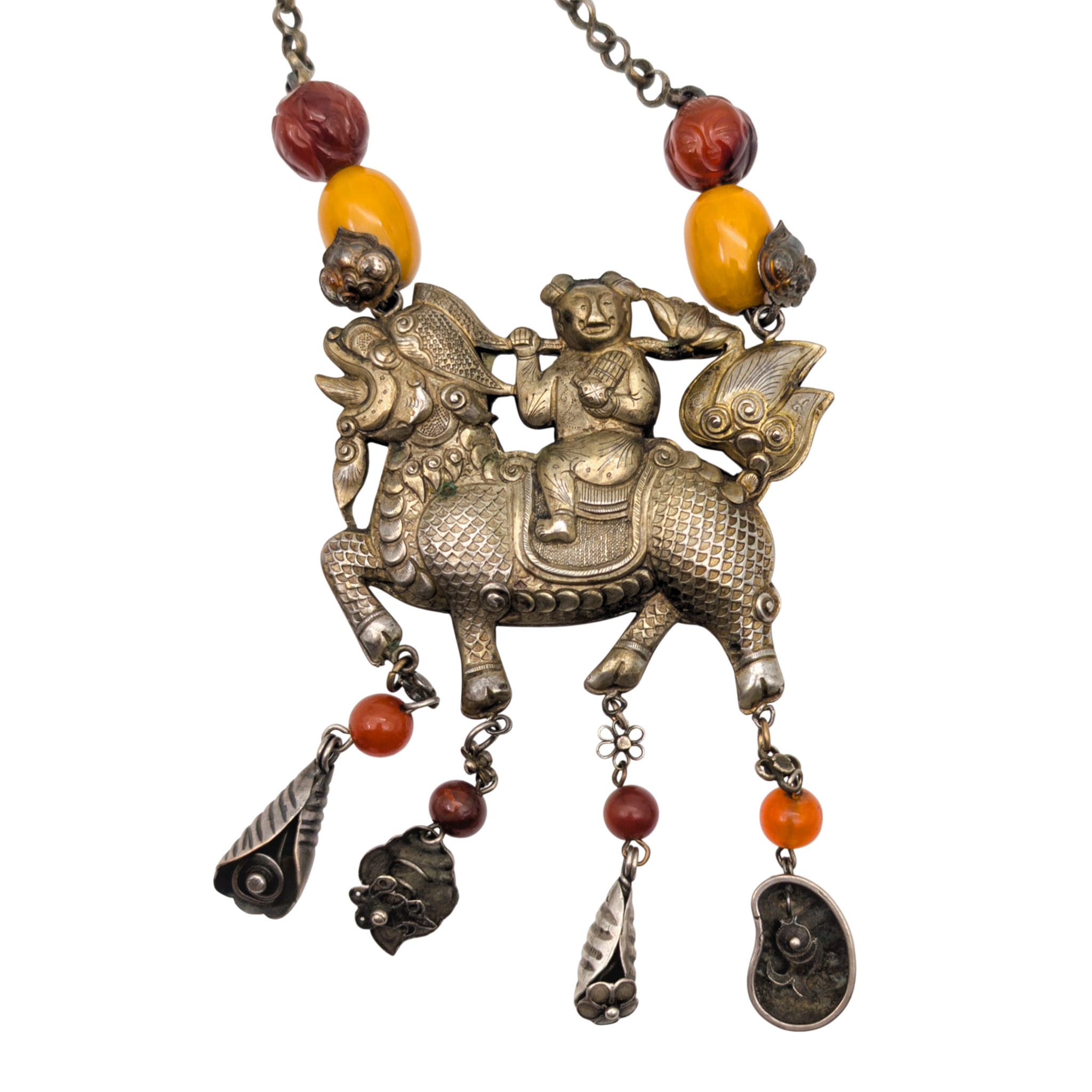 Antique Chinese Export Silver Qilin Necklace