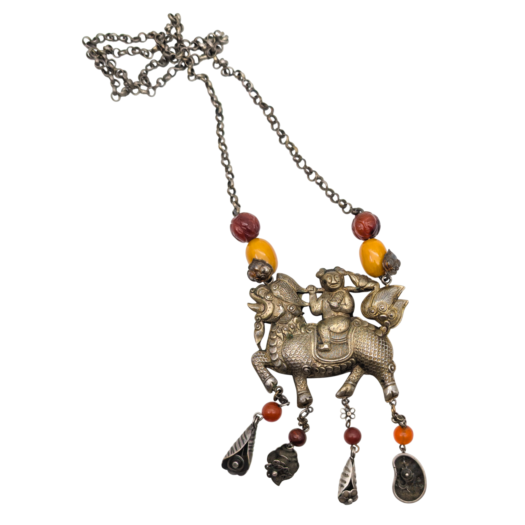 Antique Chinese Export Silver Qilin Necklace
