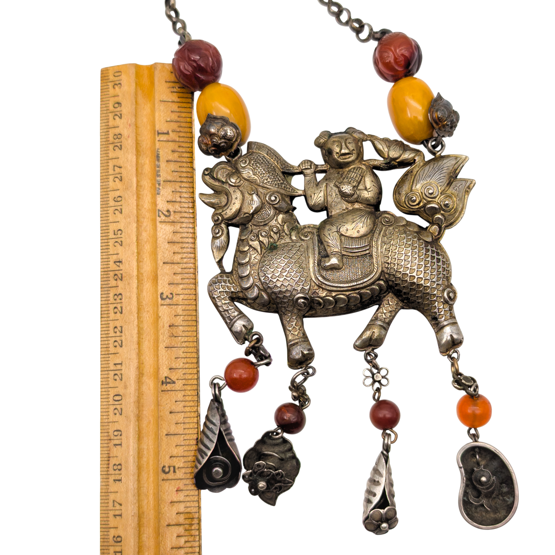 Antique Chinese Export Silver Qilin Necklace