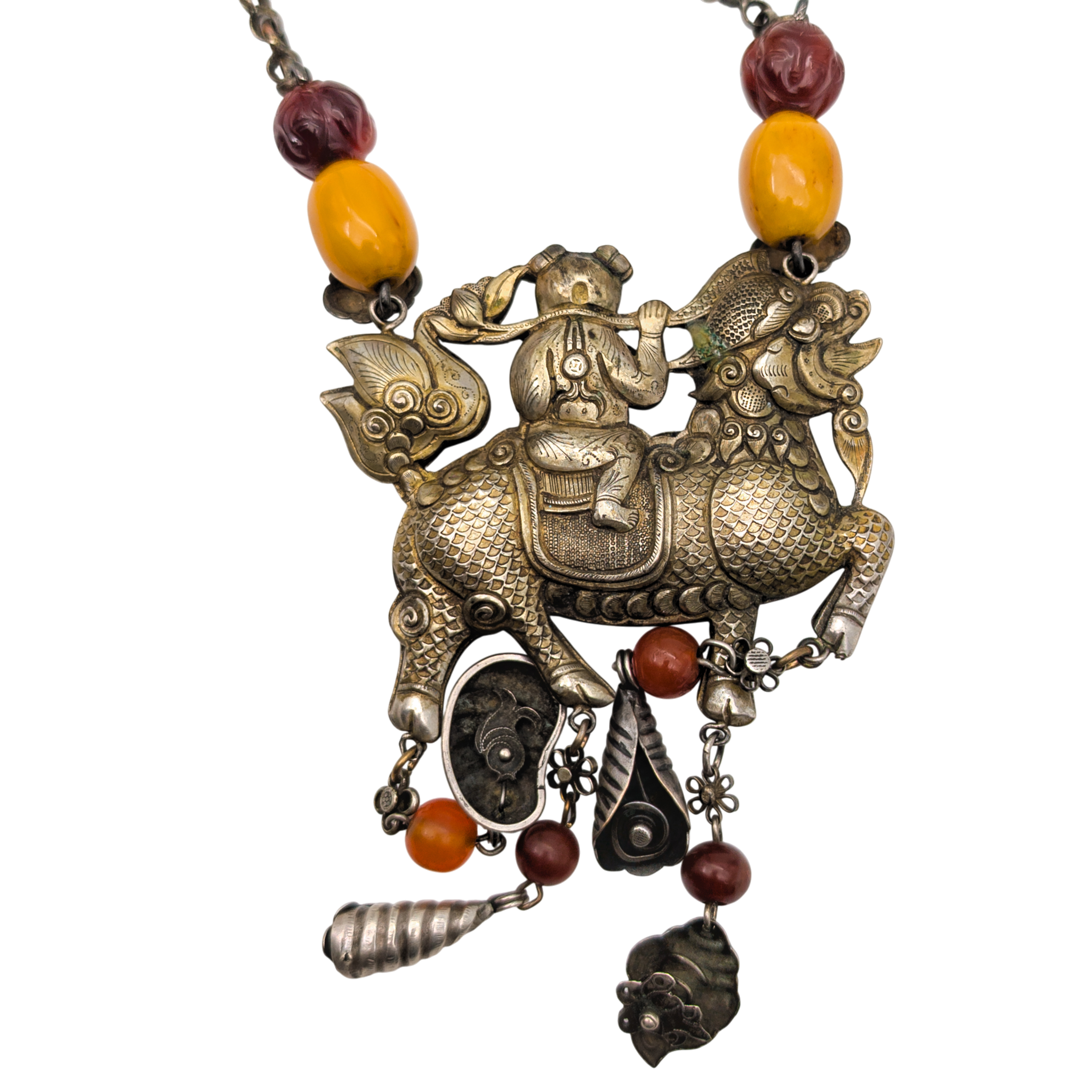 Antique Chinese Export Silver Qilin Necklace
