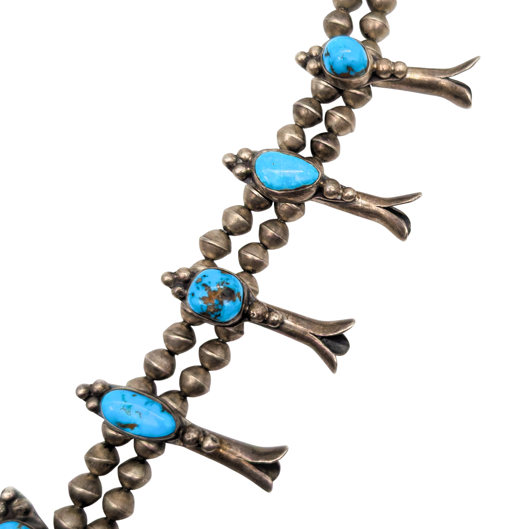 Vintage Old Pawn Sterling Silver Turquoise Squash Blossom Necklace