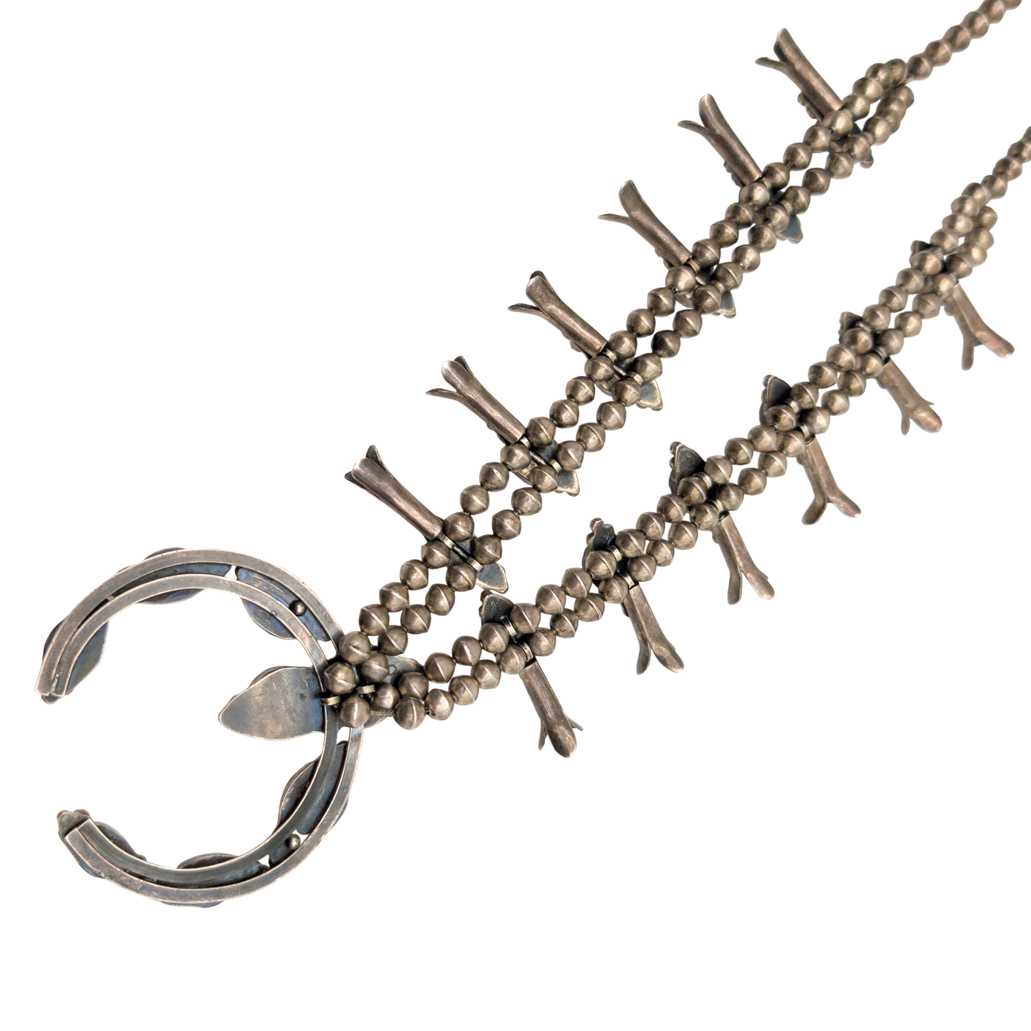 Vintage Old Pawn Sterling Silver Turquoise Squash Blossom Necklace