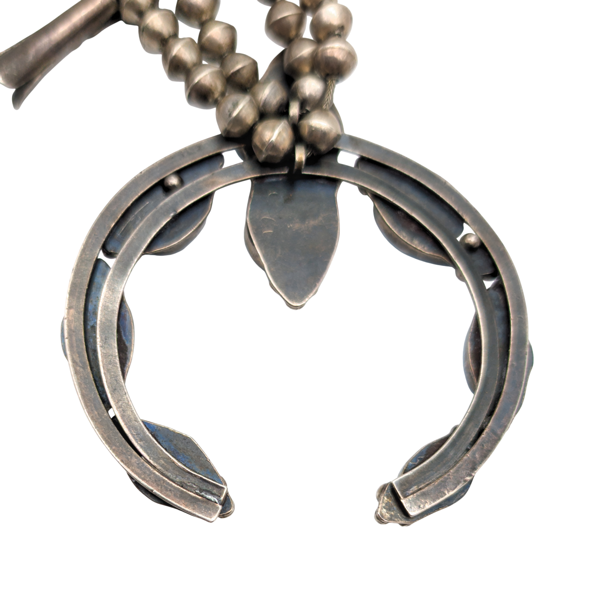 Vintage Old Pawn Sterling Silver Turquoise Squash Blossom Necklace