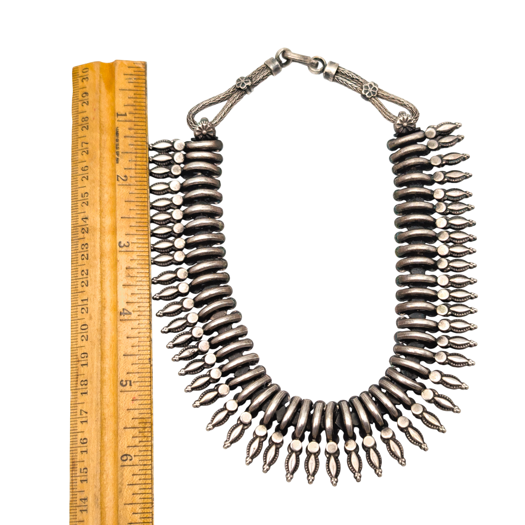 Vintage Nepalese Silver Tharu Fringe Collar Necklace