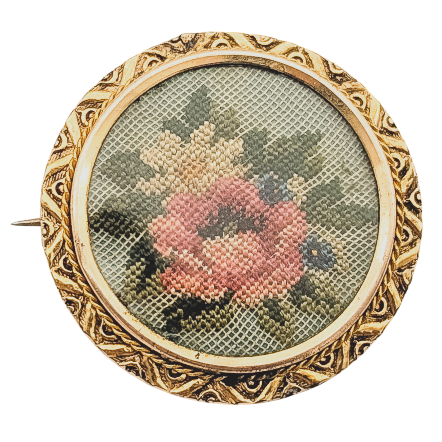Antique Gold Filled Petit Point Brooch