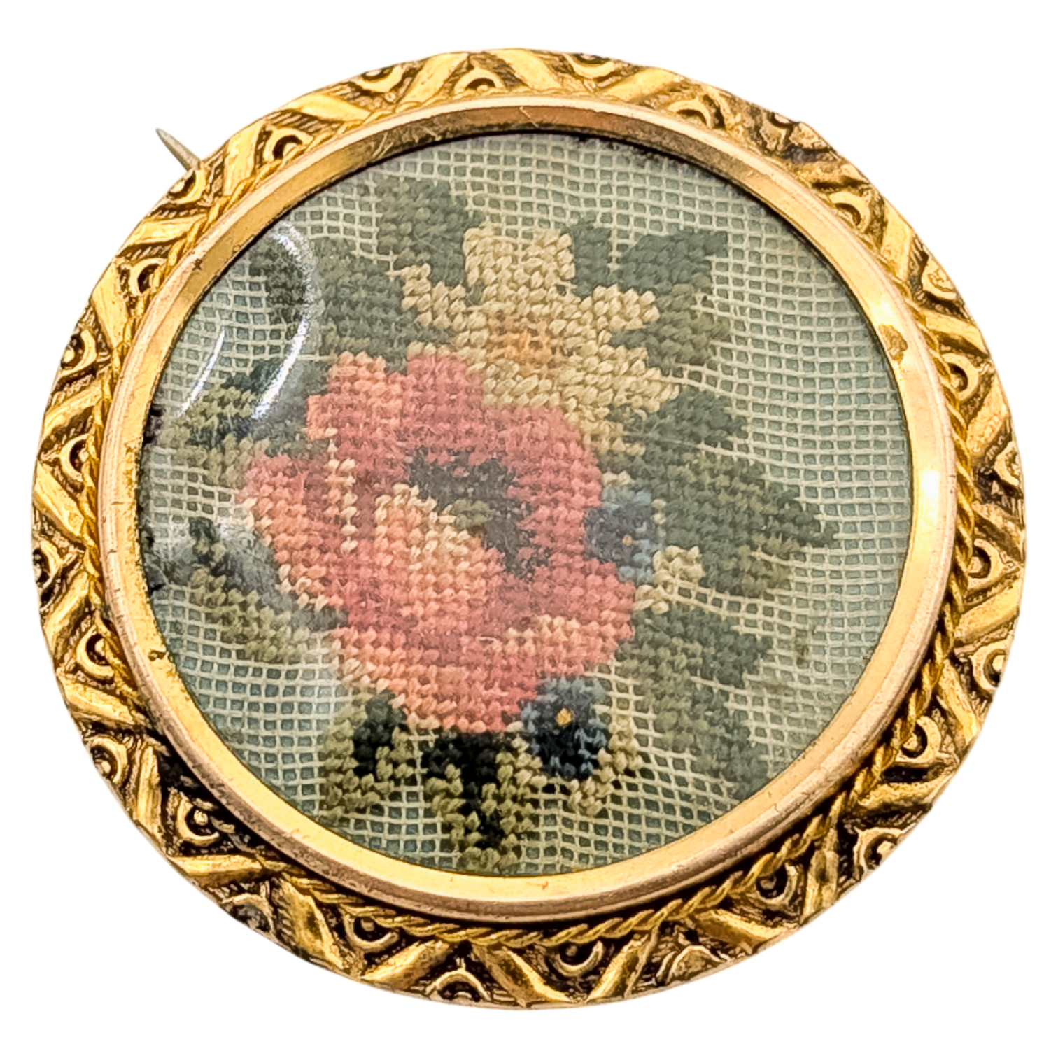 Antique Gold Filled Petit Point Brooch