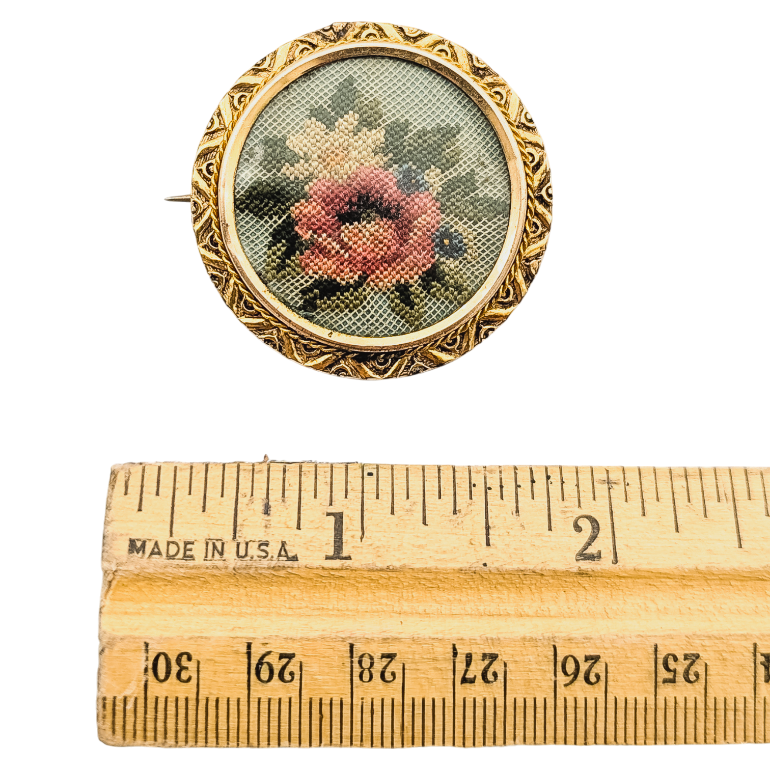 Antique Gold Filled Petit Point Brooch