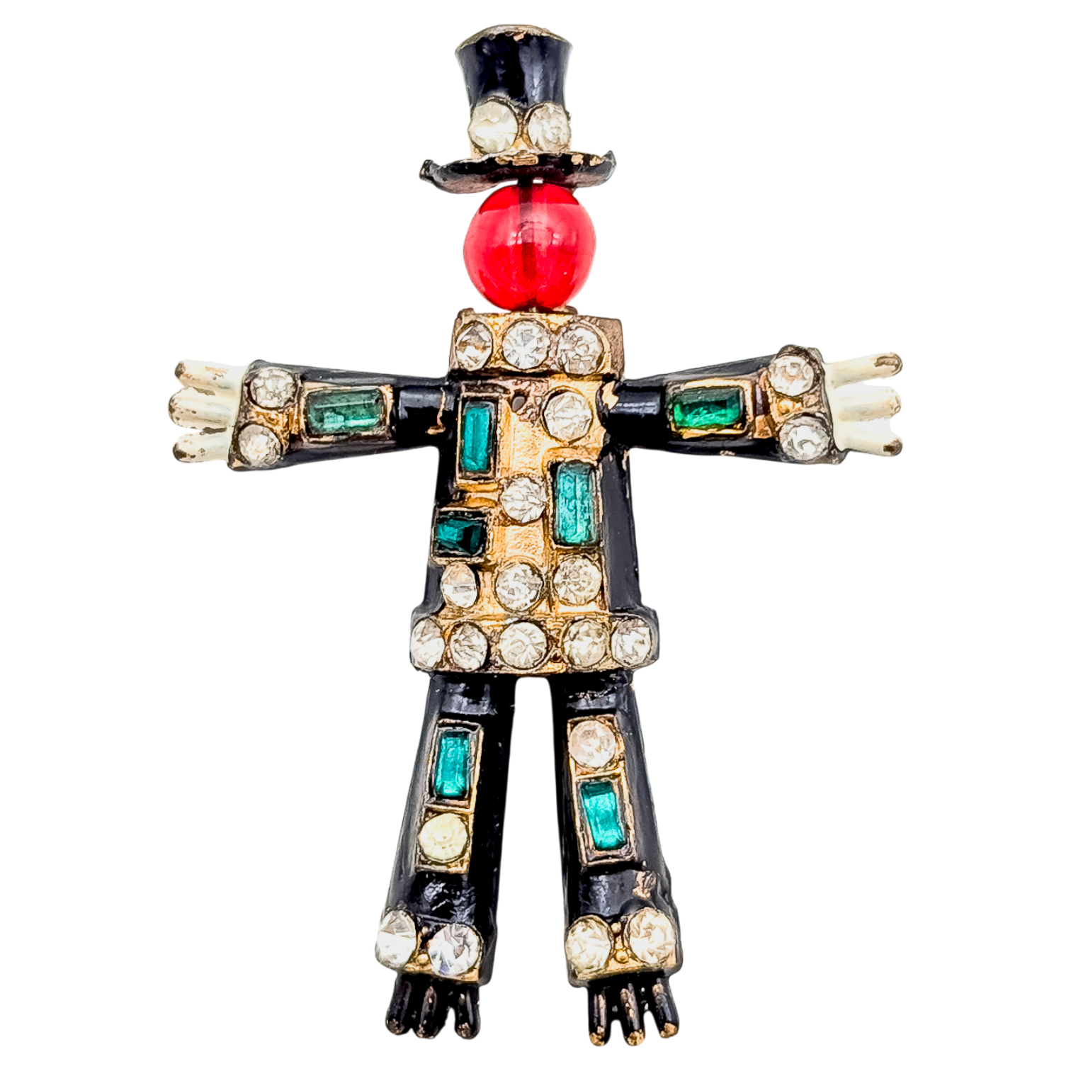 Rare Vintage 1940s Jeweled Scarecrow Brooch