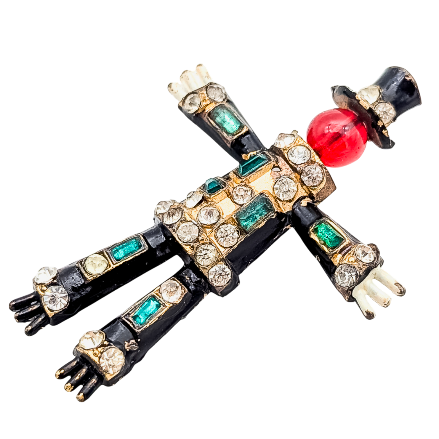 Rare Vintage 1940s Jeweled Scarecrow Brooch