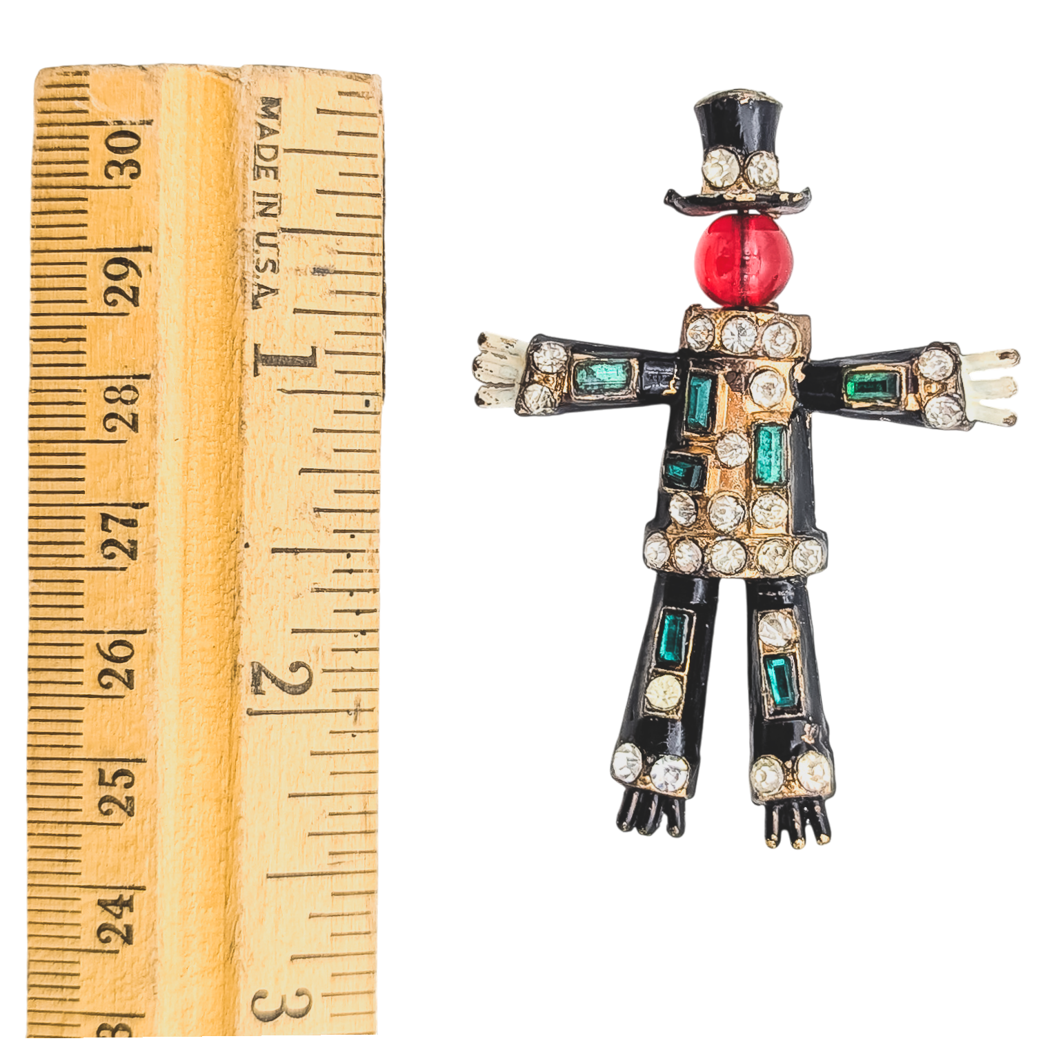 Rare Vintage 1940s Jeweled Scarecrow Brooch