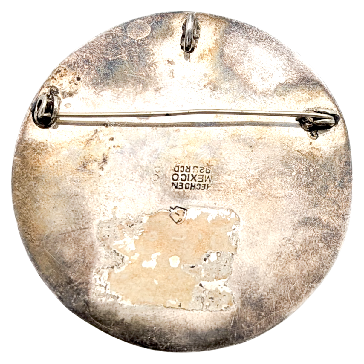 Vintage 925 Silver Aztec Calendar Brooch Pendant