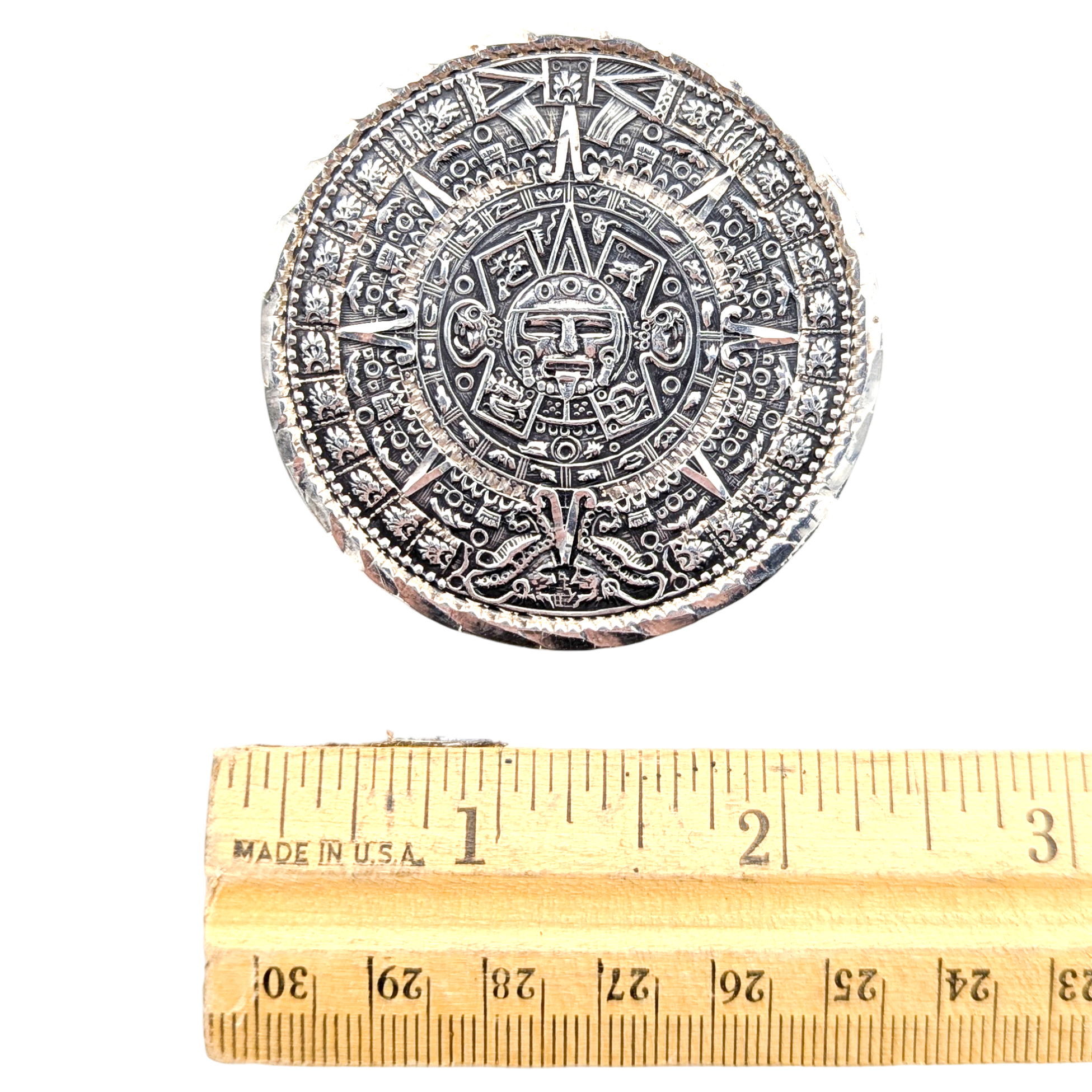 Vintage 925 Silver Aztec Calendar Brooch Pendant