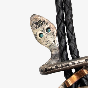 Vintage Sterling Silver Snake Bolo Tie by Zuni Artist Effie C