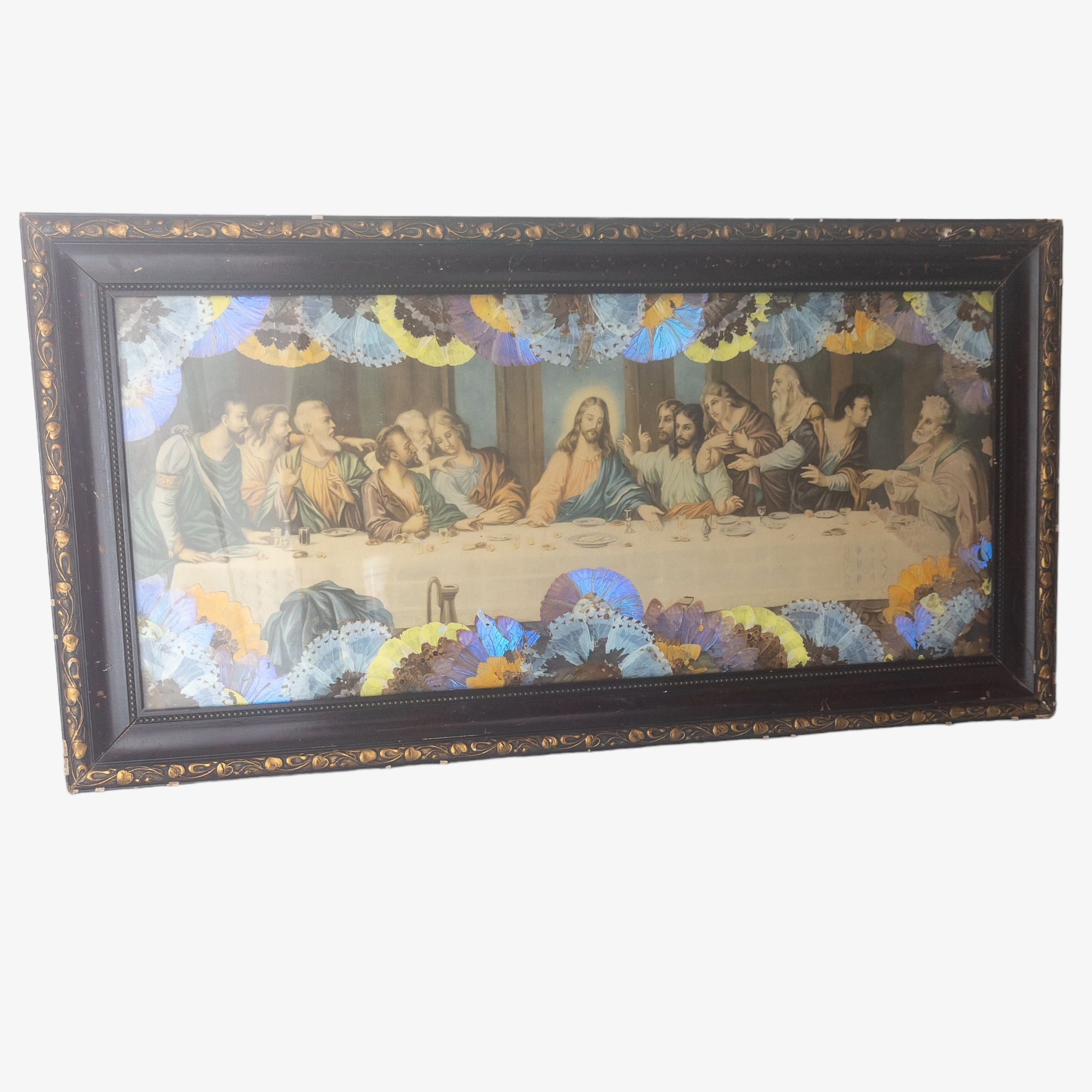 Vintage Last Supper Lithograph With Real Butterfly Wings