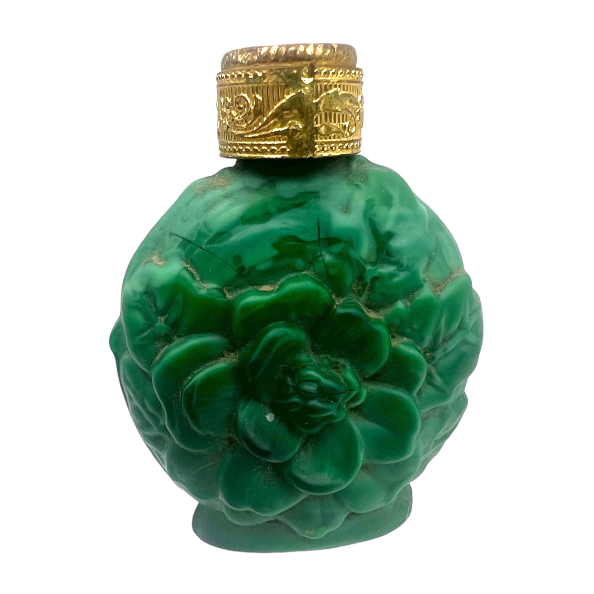 Antique Malachite Glass Perfume Bottle