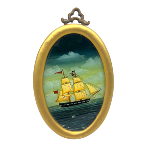 Antique Framed Reverse Painted Ship