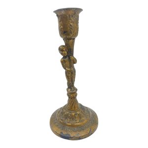 Antique Victorian Bronzed Cherub Candle Holder