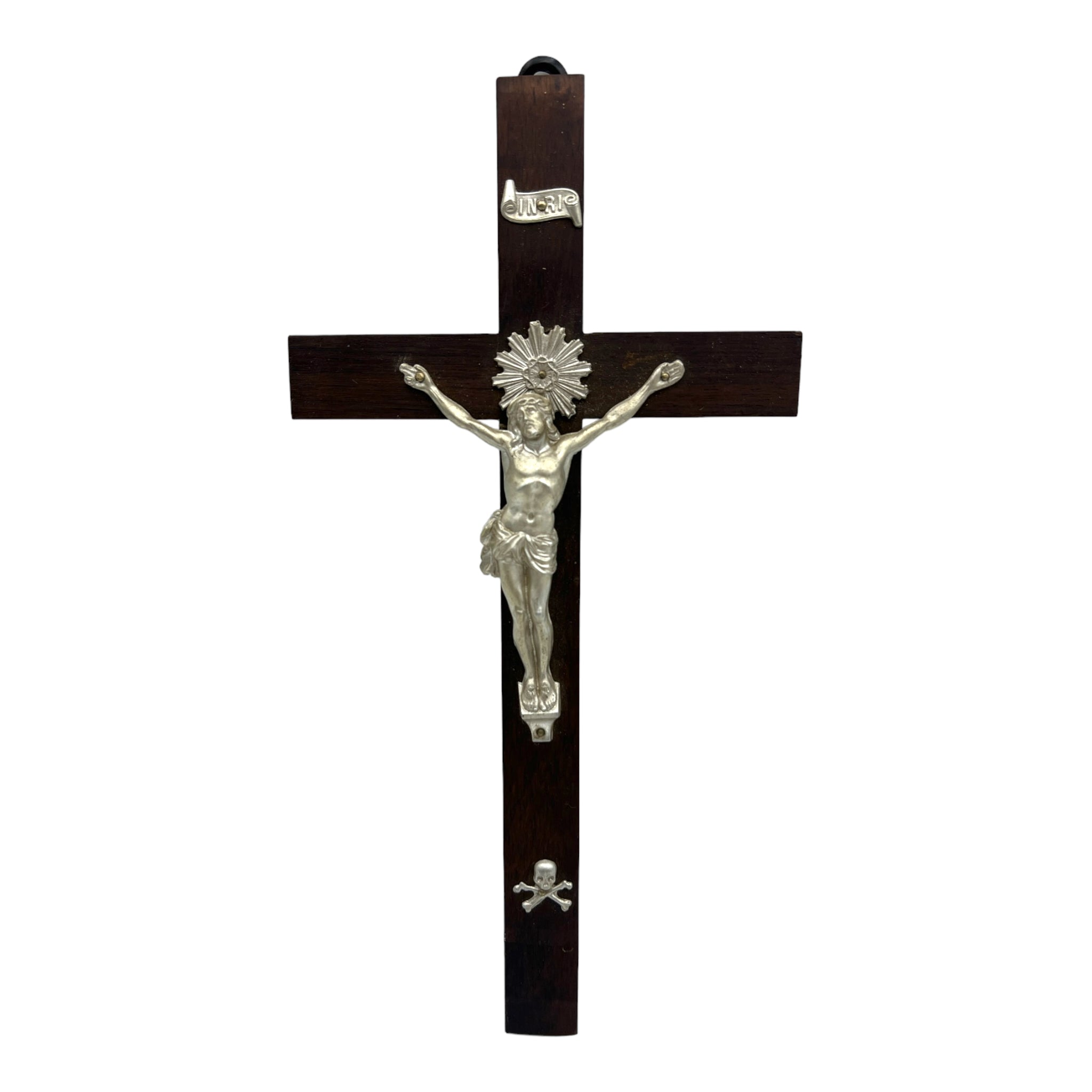 Vintage Wood Skull & Crossbone Crucifix
