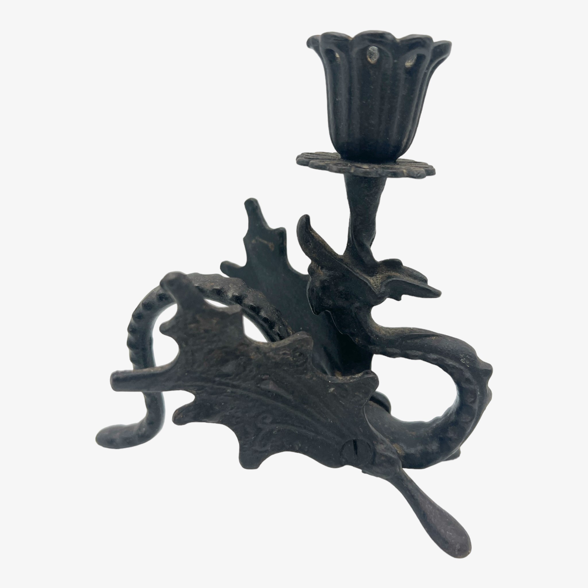 Antique Victorian Cast Iron Dragon Candle Holder