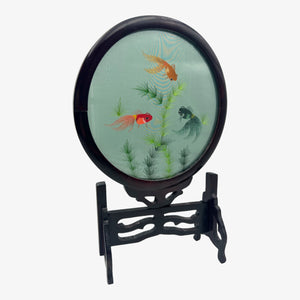 Vintage Chinese Embroidered Silk Framed Fish