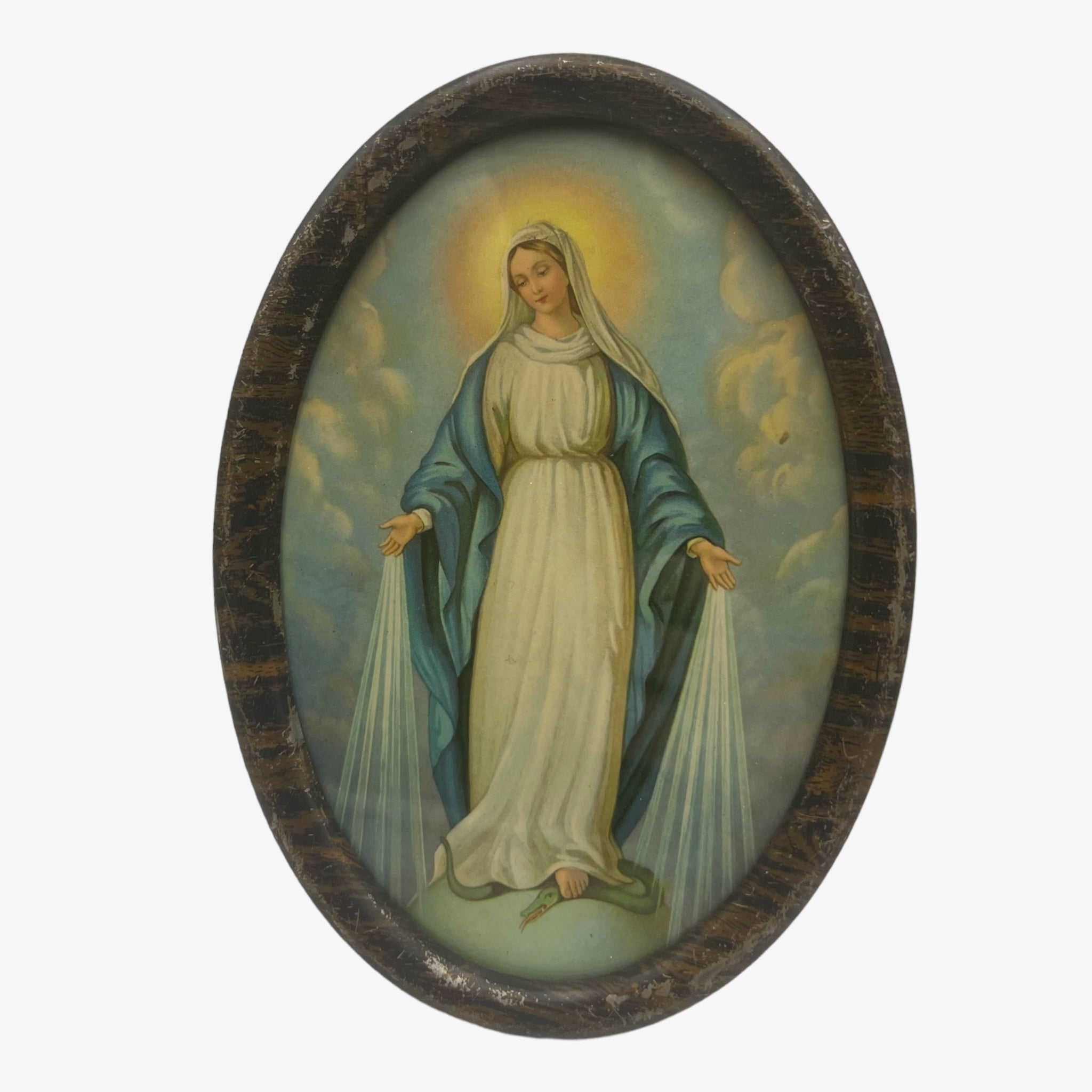 Antique 1930s Virgin Mary Framed Art Print