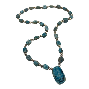 Antique Egyptian Faience Scarab Beaded Necklace
