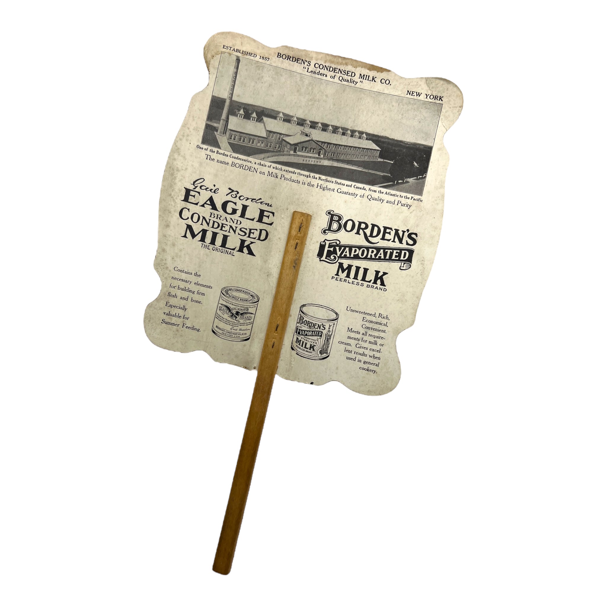 Antique Victorian Borden's Condensed Milk Hand Fan Advertisement
