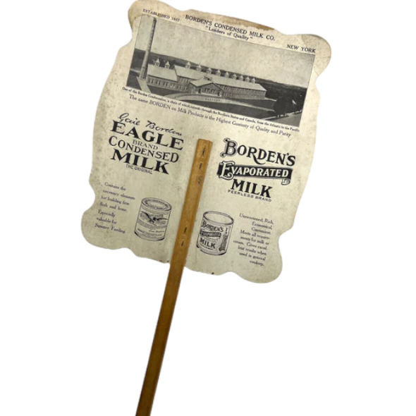 Antique Victorian Borden's Condensed Milk Hand Fan Advertisement