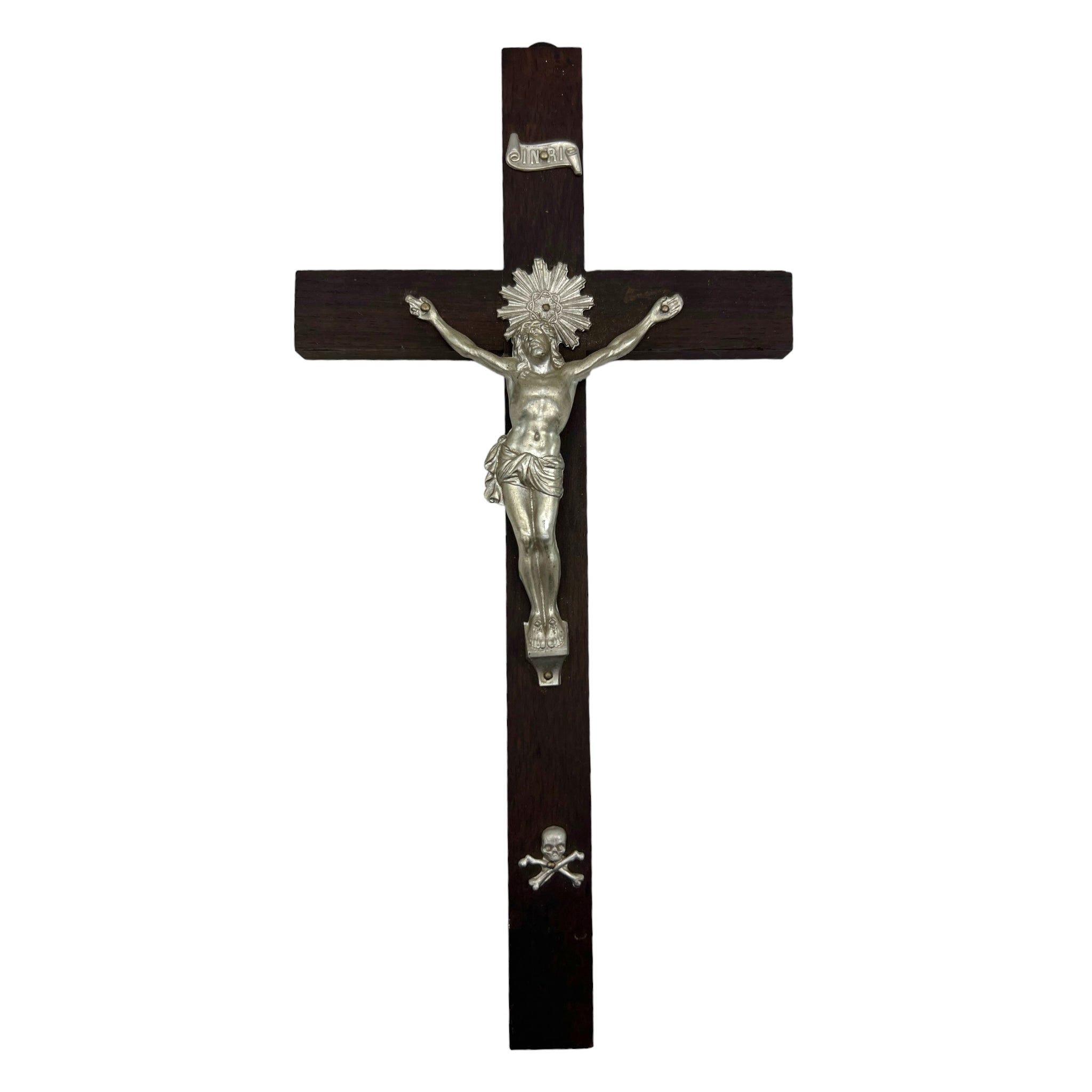 Vintage Wood Skull & Crossbone Crucifix