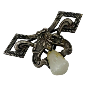 Antique Chinese Silver White Jade Brooch