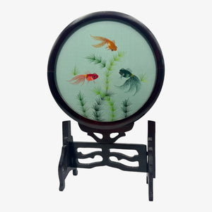 Vintage Chinese Embroidered Silk Framed Fish