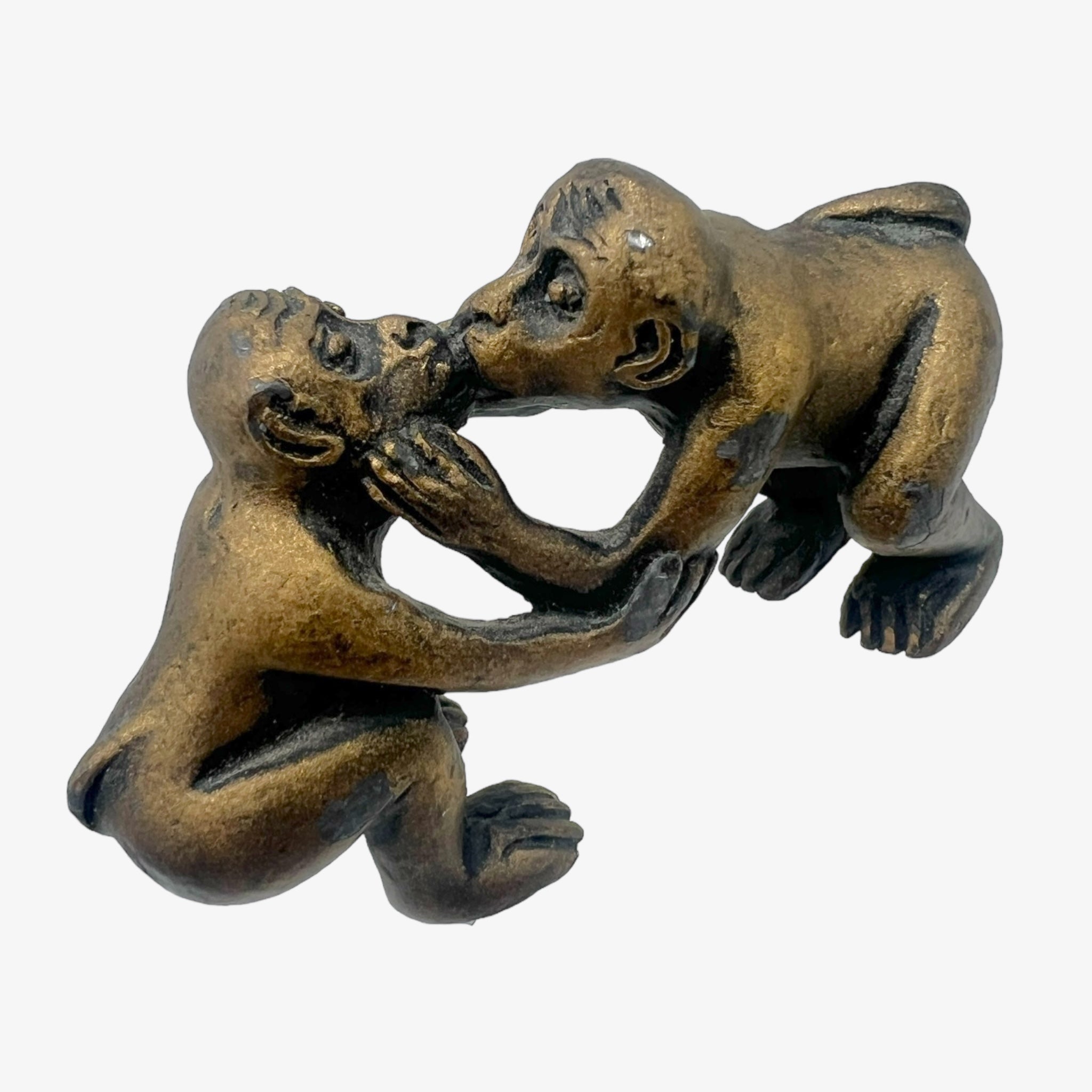 Vintage Bronze Kissing Monkeys Figurine