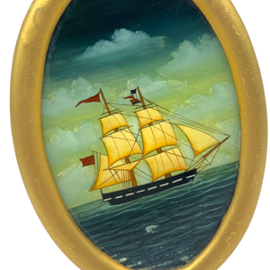 Antique Framed Reverse Painted Ship