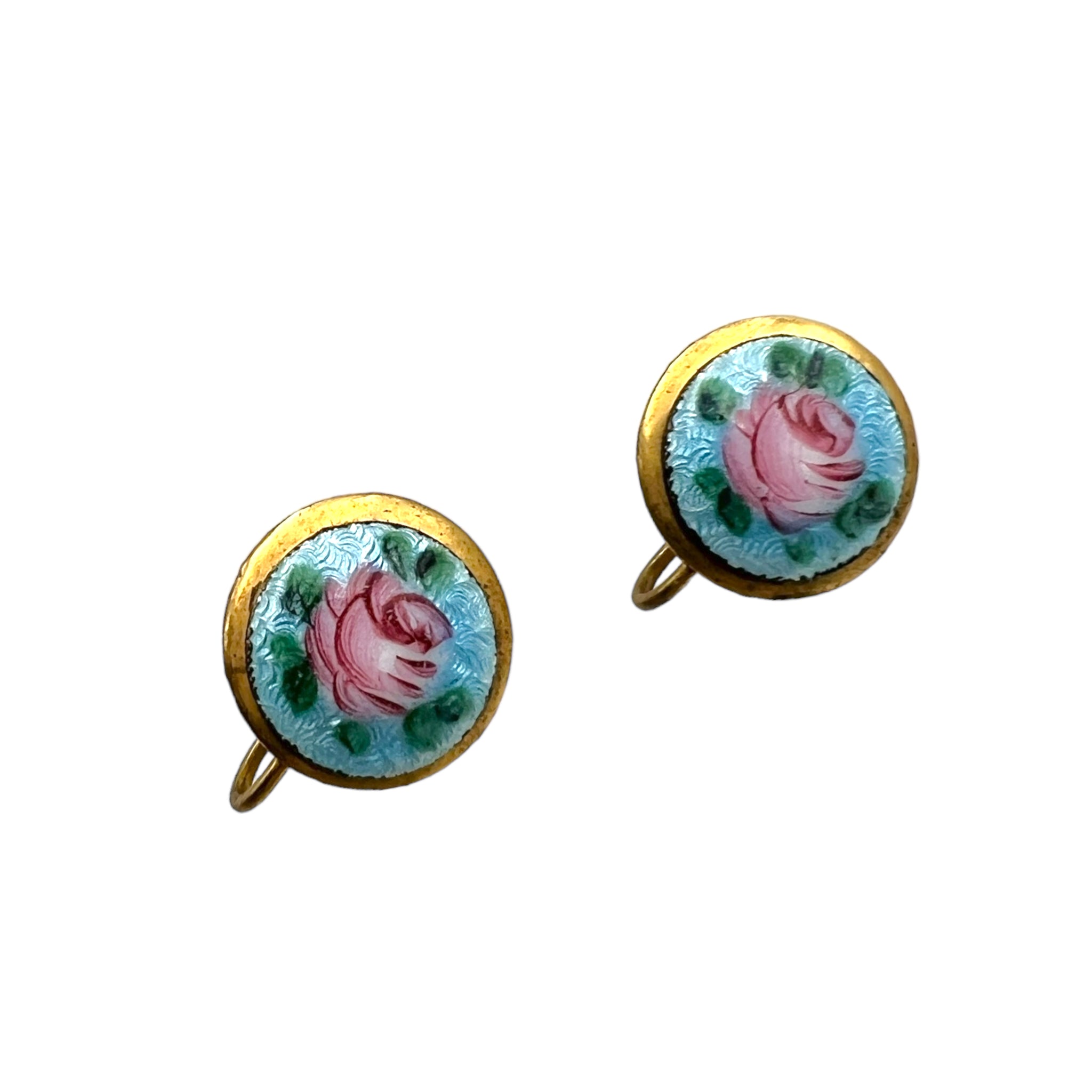 Vintage Guilloche Enamel Screw Back Earrings