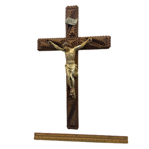 Vintage Folk Art Chip Carved Wood Crucifix