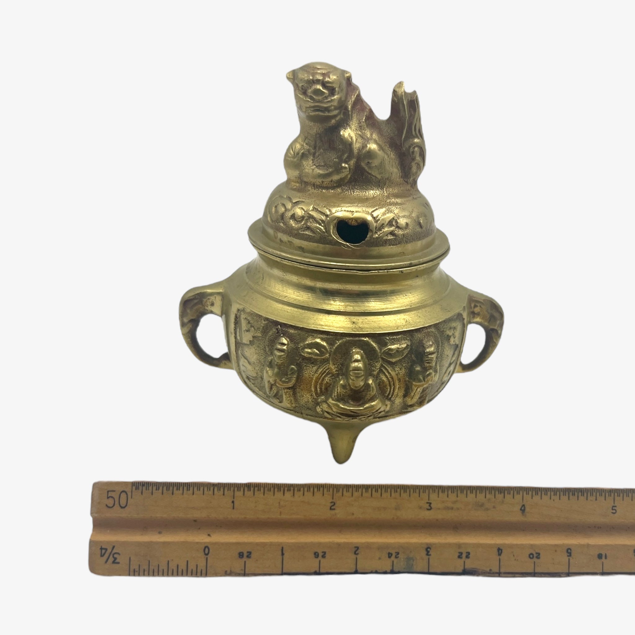 Vintage Brass Foo Dog Tripod Incense Burner