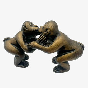 Vintage Bronze Kissing Monkeys Figurine
