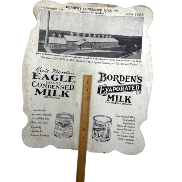 Antique Victorian Borden's Condensed Milk Hand Fan Advertisement