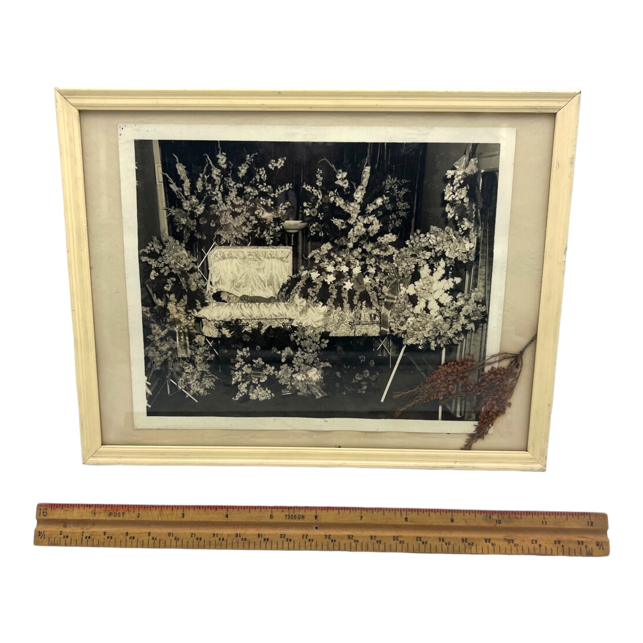 Vintage Framed Post Mortem Framed Photo With Funeral Flowers