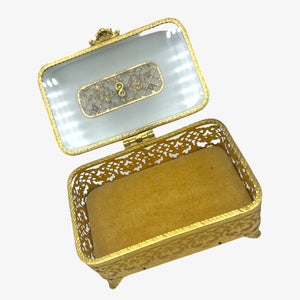 Vintage Ormolu Glass Top Jewelry Casket