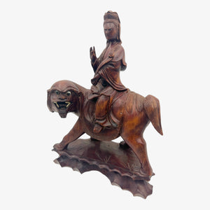 Vintage Boxwood Guanyin Riding Foo Dog Creature