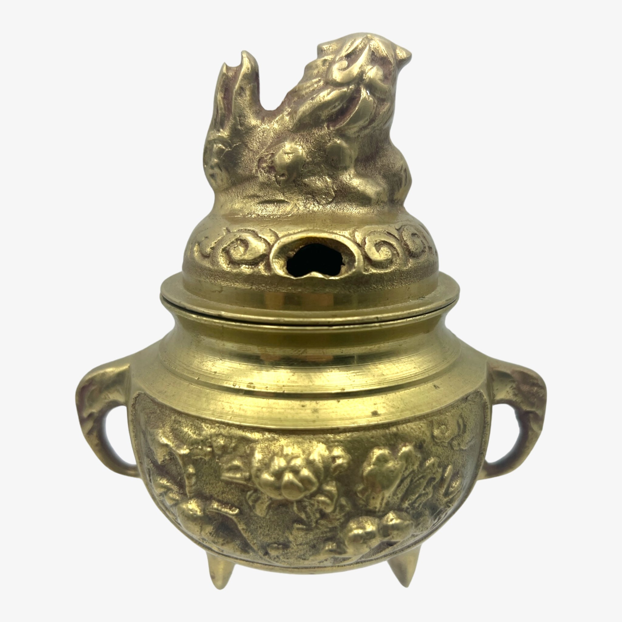 Vintage Brass Foo Dog Tripod Incense Burner